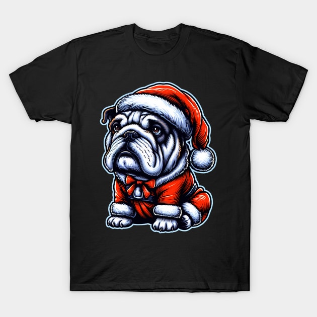 Bulldog as Santa for Christmas T-Shirt by cowyark rubbark